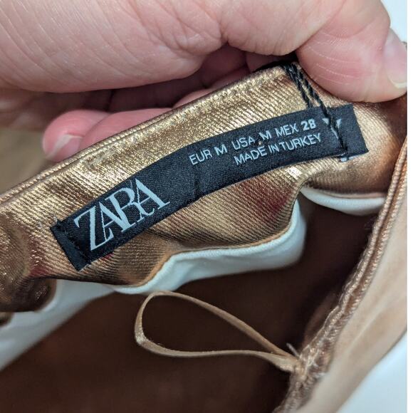 ZARA Bronze Metallic Strapless Tube Top Rose Gold Copper Ruched Womens Medium - Picture 5 of 6